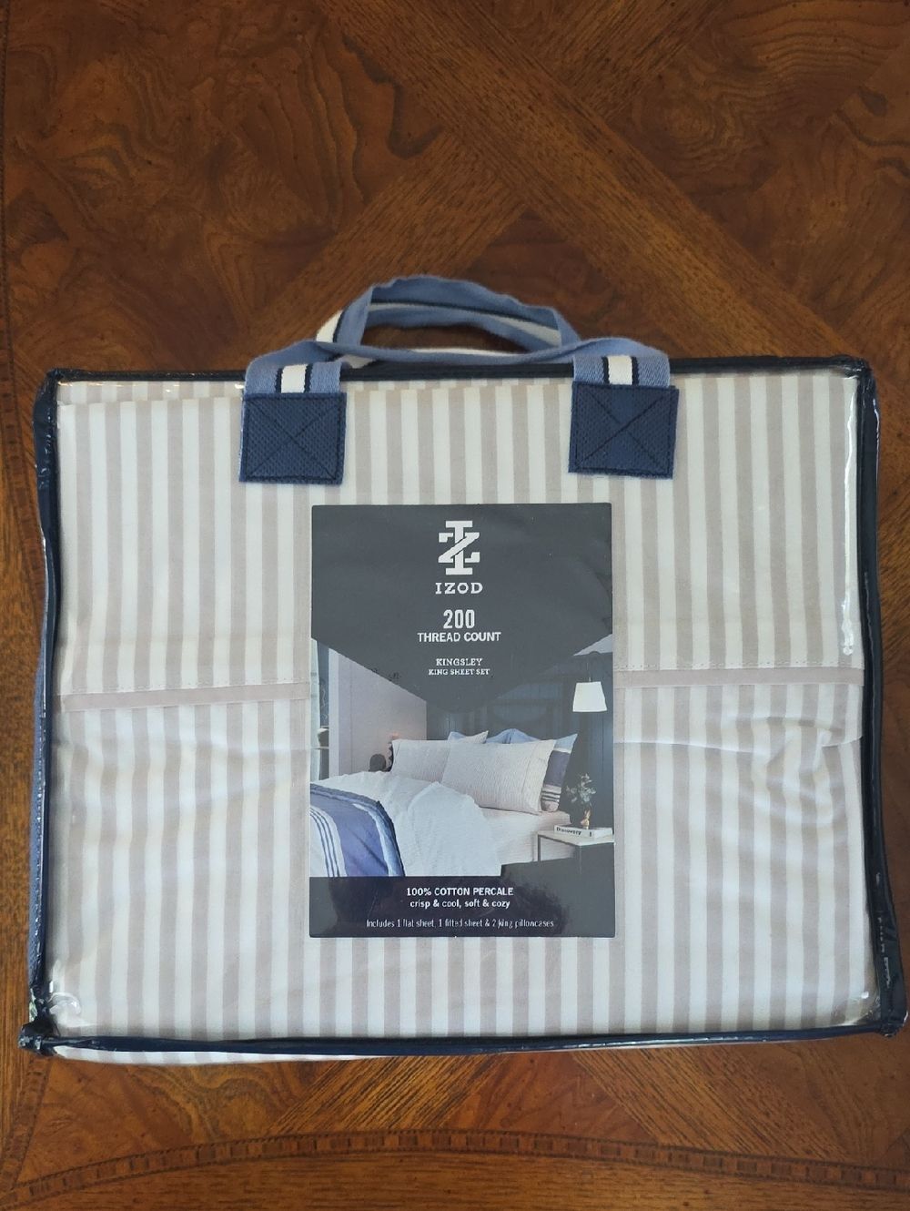 Izod Kingsley Sand Stripe 4-piece King Sheet Set - 200 Thread Count - NEW